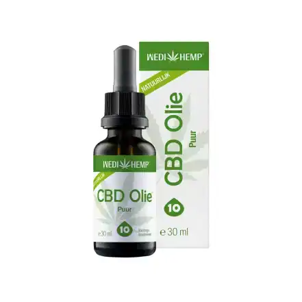 Wedihemp CBD Olie Puur 10% flesje met pipet en groene verpakking, 30 ml