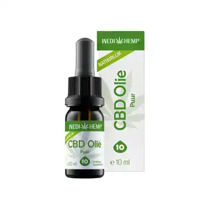 Wedihemp CBD Olie Puur 10% flesje met pipet en groene verpakking, 10 ml