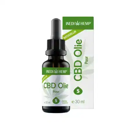 Wedihemp CBD Olie Puur 5% flesje met pipet en groene verpakking, 30 ml
