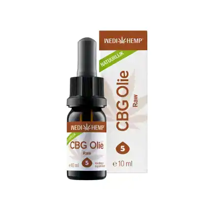 Wedihemp CBG Olie Raw 5% flesje met pipet en bruine verpakking, 10 ml