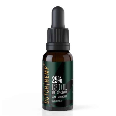 Groen flesje Dutch Hemp 25% CBD olie full spectrum met pipetdop, 20 ml