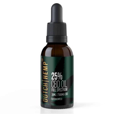 Donker flesje Dutch Hemp 25% CBD-olie full spectrum 30 ml met druppelpipet