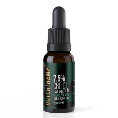Donker flesje Dutch Hemp 7,5% CBD-olie full spectrum 20 ml, smaak Chocolate Mint