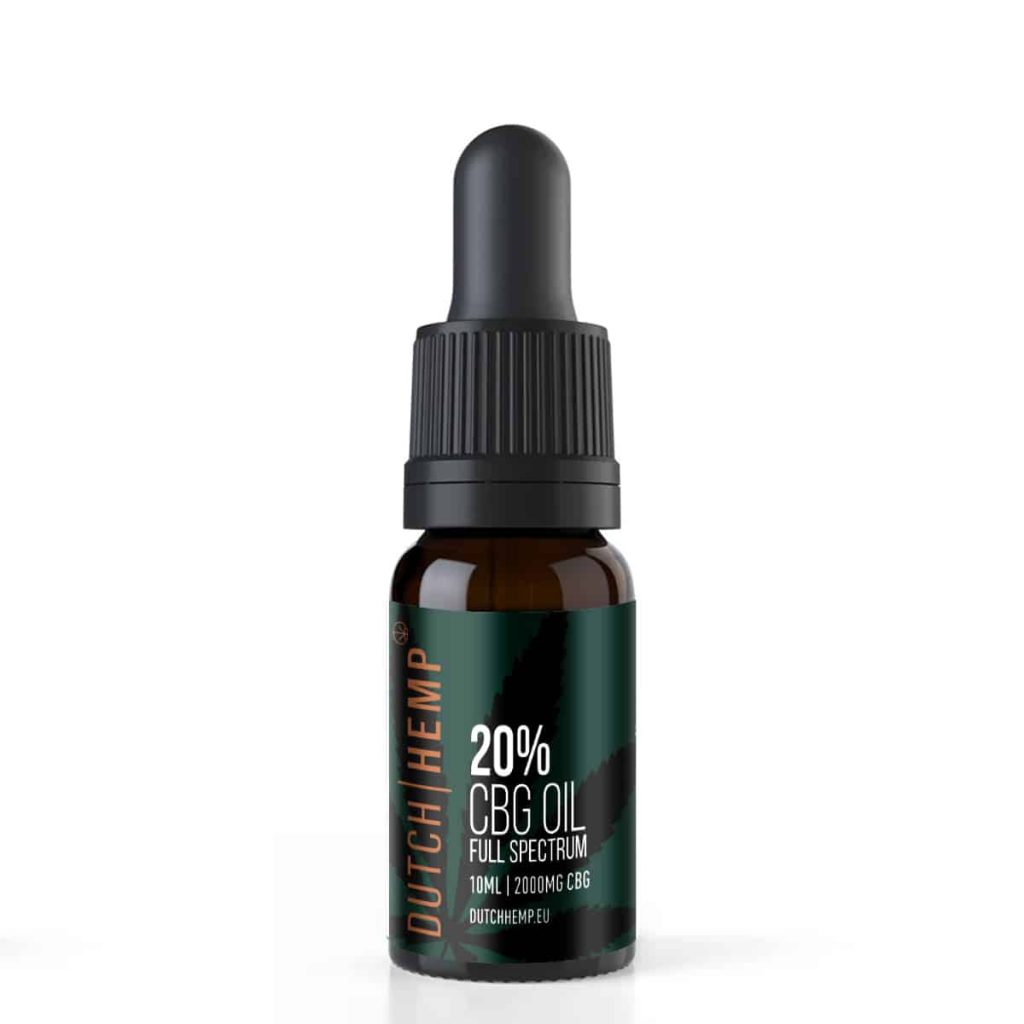 Donker flesje Dutch Hemp 20% CBG-olie full spectrum 10 ml met druppelpipet