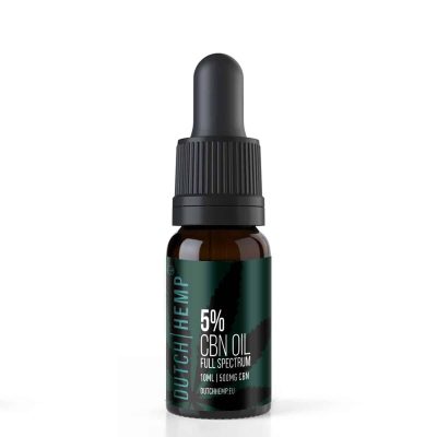 Donker flesje Dutch Hemp 5% CBN-olie full spectrum 10 ml met druppelpipet
