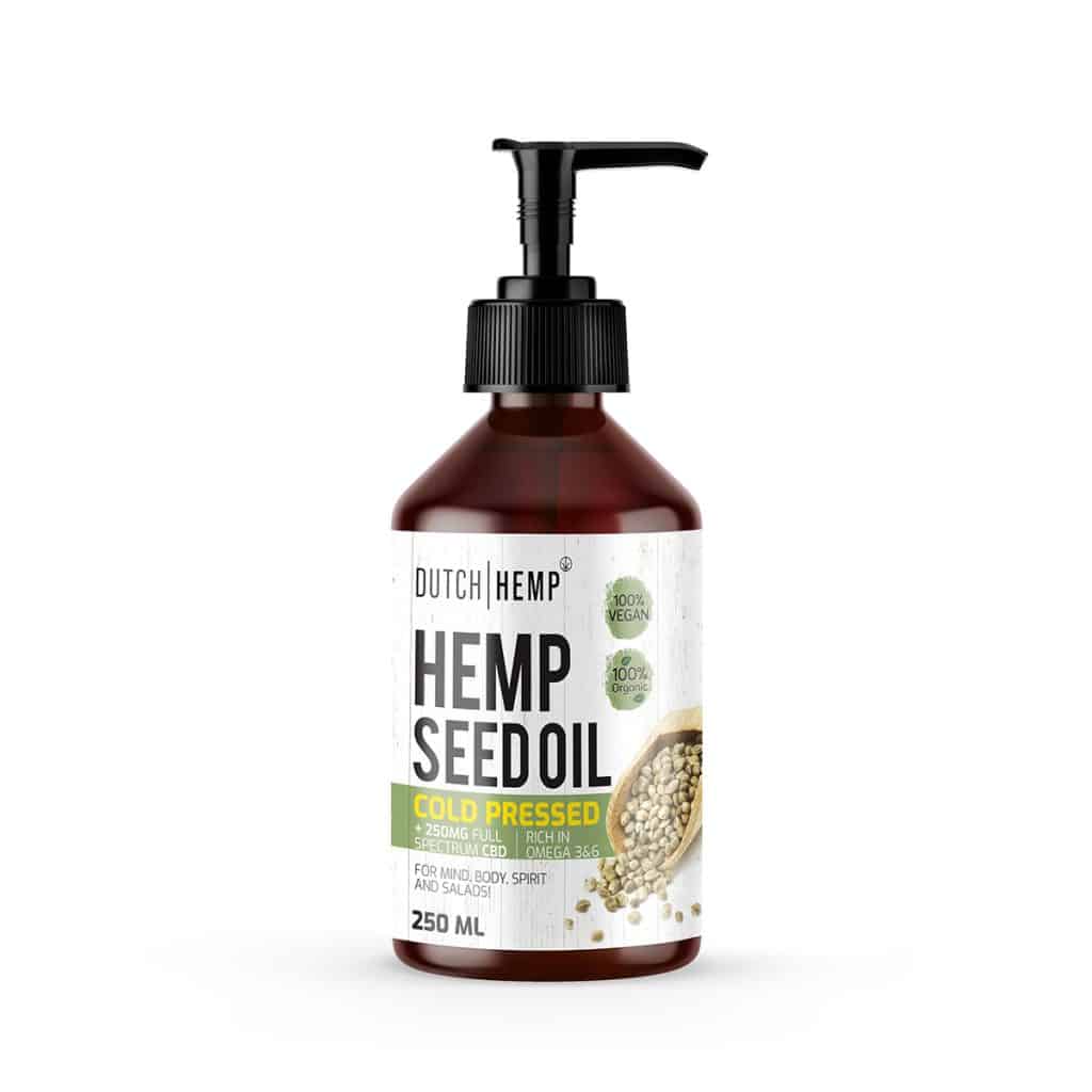 Bruine pompfles Dutch Hemp Hemp Seed Oil cold pressed, 250 ml