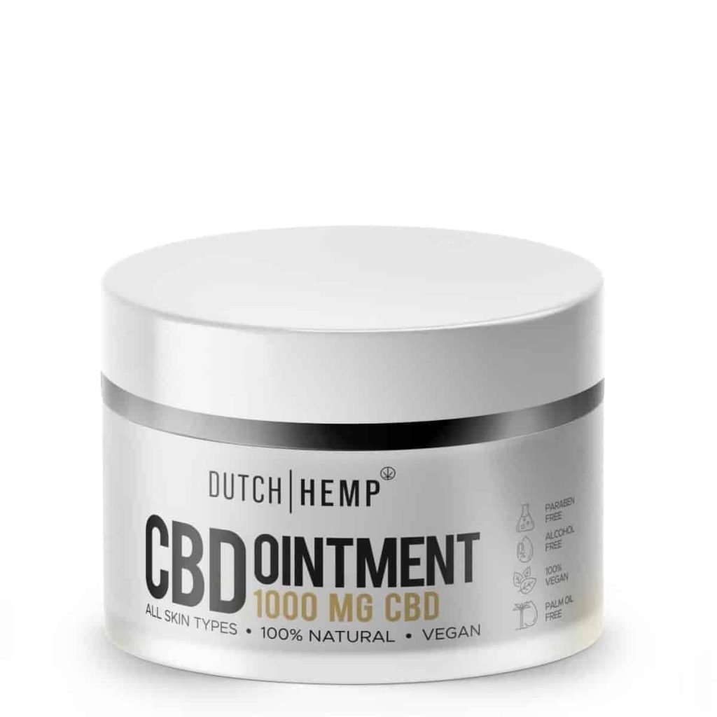 Gesloten wit potje Dutch Hemp CBD-zalf full spectrum 1000 mg