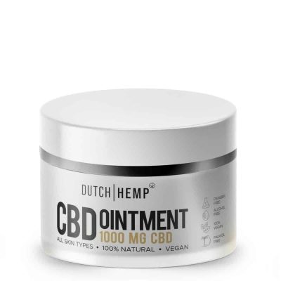 Gesloten wit potje Dutch Hemp CBD-zalf full spectrum 1000 mg