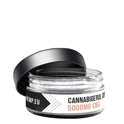 Geopend glazen potje Dutch Hemp CBG-kristallen, 5000 mg