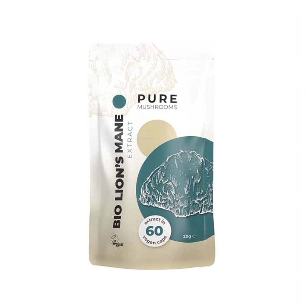 Pure Mushrooms Bio Lion's Mane extract verpakking, 60 vegan capsules