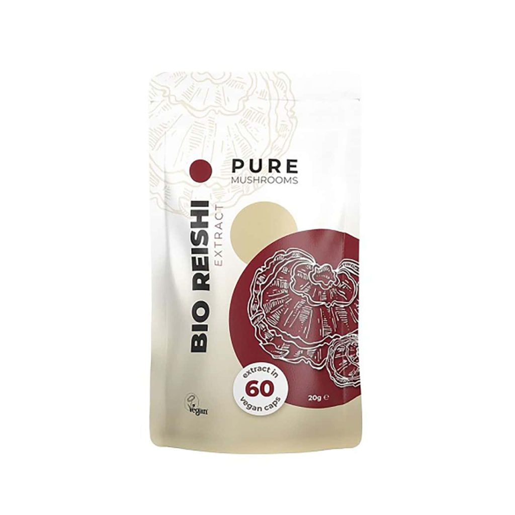 Pure Mushrooms Bio Reishi extract verpakking, 60 vegan capsules