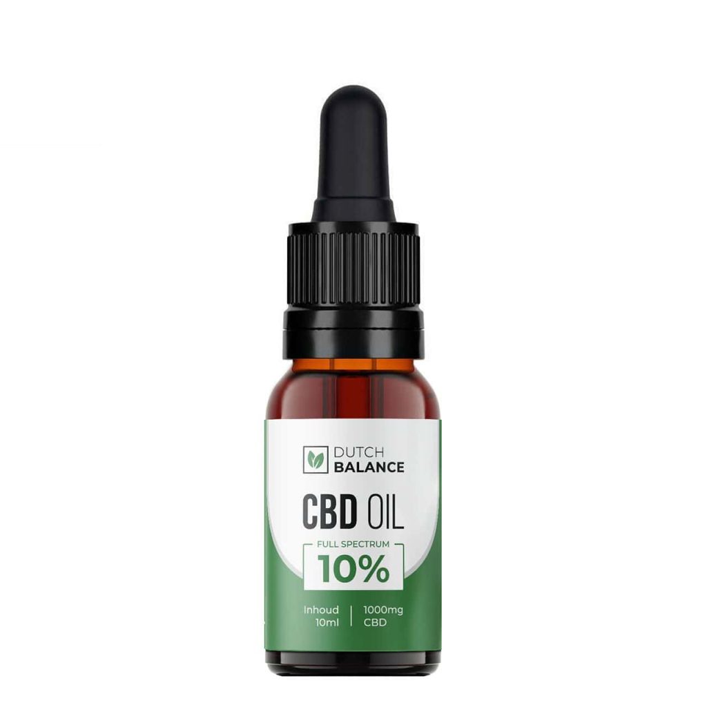 Dutch Balance CBD olie 10% full spectrum in bruin flesje met groen etiket en pipetdop