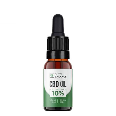 Dutch Balance CBD olie 10% full spectrum in bruin flesje met groen etiket en pipetdop