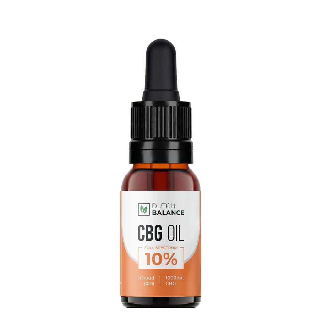 Dutch Balance CBG olie 10% full spectrum in bruin flesje met oranje etiket en pipetdop
