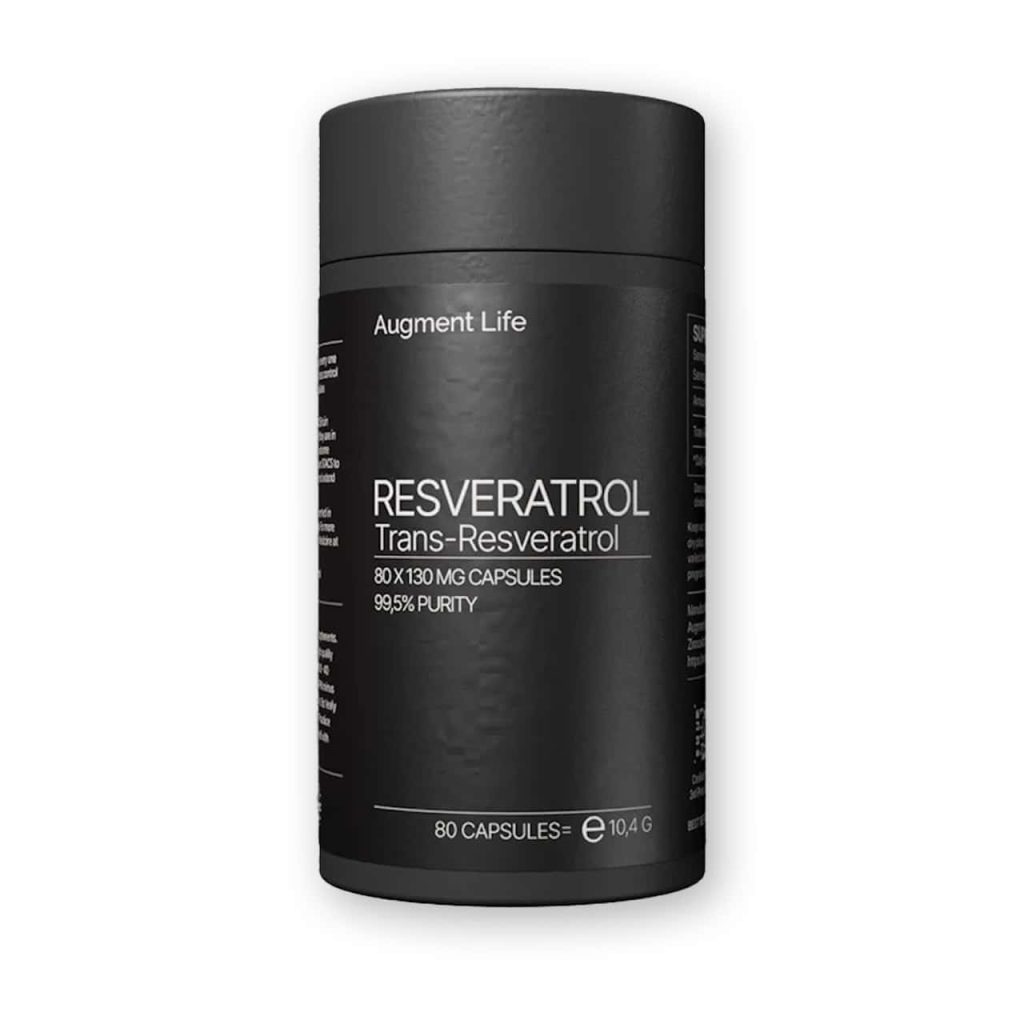 Fles met Resveratrol capsules en label.