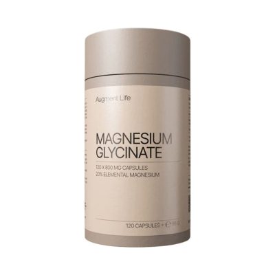 Magnesium Glycinate Capsule verpakking op witte achtergrond.